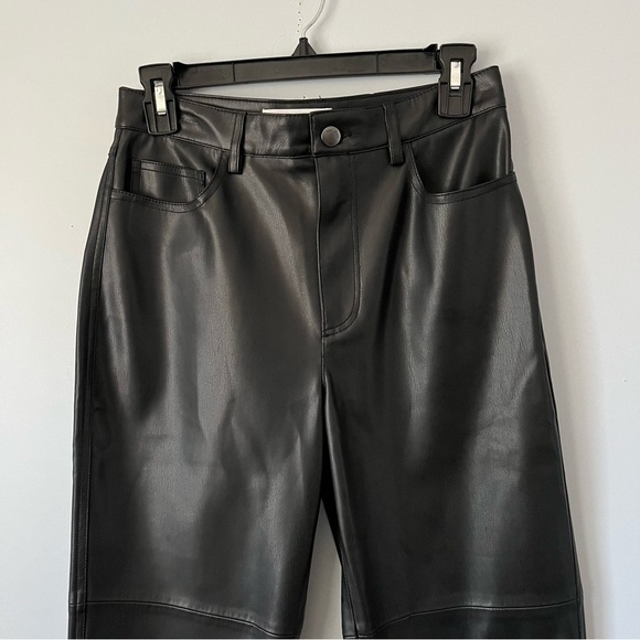 Mango MNG Lille Black Vegan Faux Leather Seamed Straight Leg Trouser Pants Sz 4 - Picture 5 of 16
